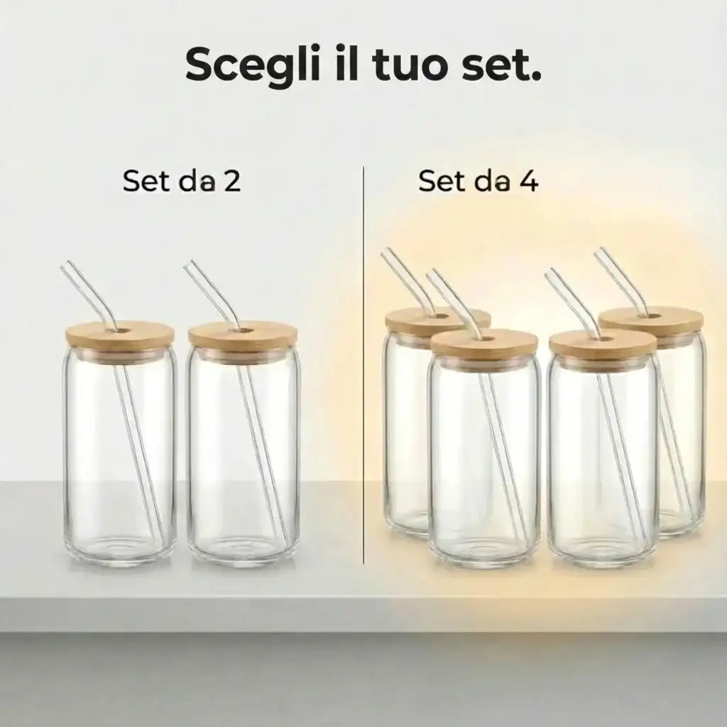 Set di bicchieri di alta gamma in vetro e bambù