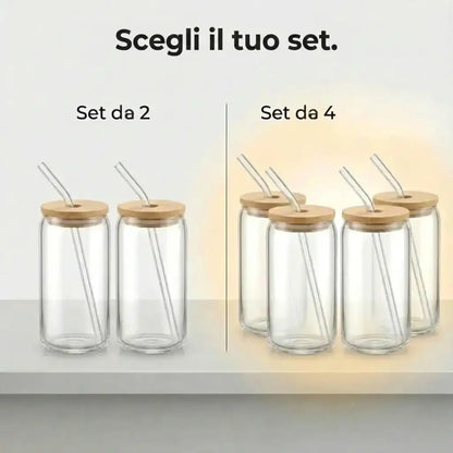 Set di bicchieri di alta gamma in vetro e bambù