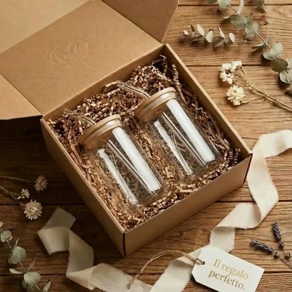 Set di bicchieri di alta gamma in vetro e bambù