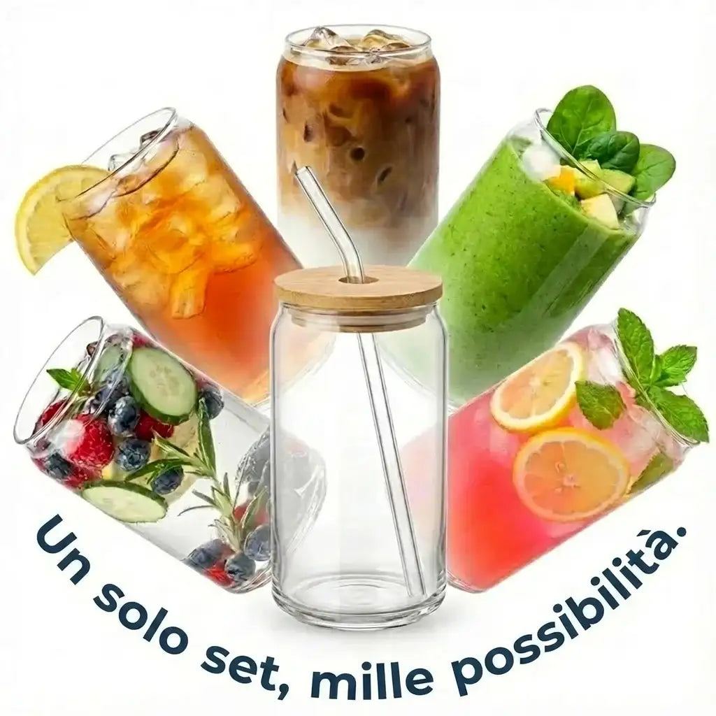 Set di bicchieri di alta gamma in vetro e bambù