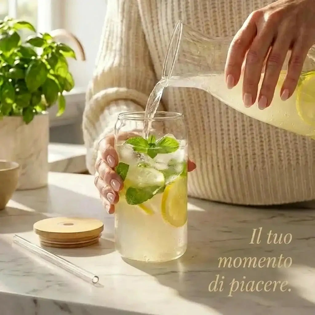 Set di bicchieri di alta gamma in vetro e bambù