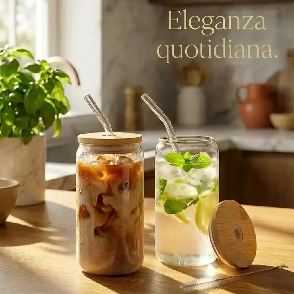 Set di bicchieri di alta gamma in vetro e bambù