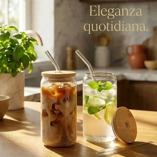 Set di bicchieri di alta gamma in vetro e bambù
